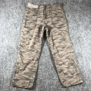 Anthropologie Pants Womens 28 Beige Camo Cargo Straight Leg Stretch Embroidered